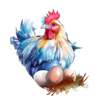 pollo con huevos acuarela clipart ai generado png