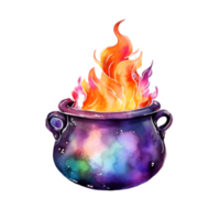 Flame Cauldron Halloween Watercolor Clipart png