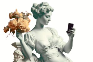 vintage mulher celular estátua clipart ai gerado png