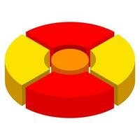 3D pie chart icon in yellow and orange color. vector