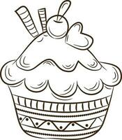 Line art illustration of cup cake. vector