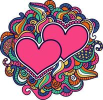 Colorful hand drawn floral with pink heart. vector