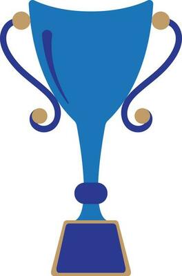 Blue trophy cup icon in flat style.
