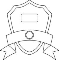 Line art shield badge with blank ribbon. vector