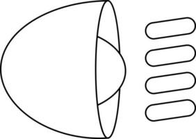 Black line art illustrtion of horn with rays. vector