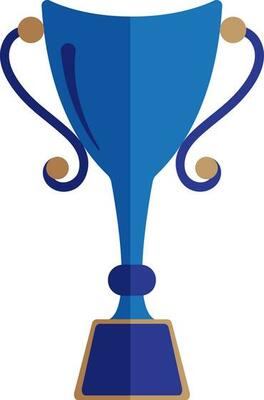 Blue trophy cup icon in flat style.