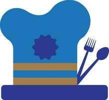 Blue chef hat with spoon and fork. vector