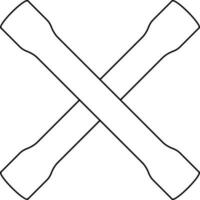 Cross wheel wrench in black line art. vector