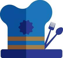 Blue chef hat with spoon and fork. vector