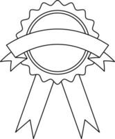 Black line art badge decorated with ribbon. vector
