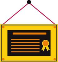 Hanging certificate in yellow and black color. vector