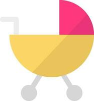 Flat style stroller icon in pink and yellow color. vector