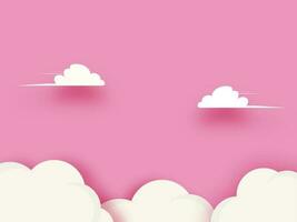 White paper cut clouds on pink background. vector