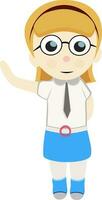 Cartoon character of a small girl wearing school uniform. vector