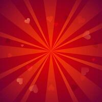 Red heart shape abstract rays pattern background. vector