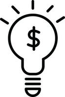 Financial Idea or Light bulb icon in black line art. vector