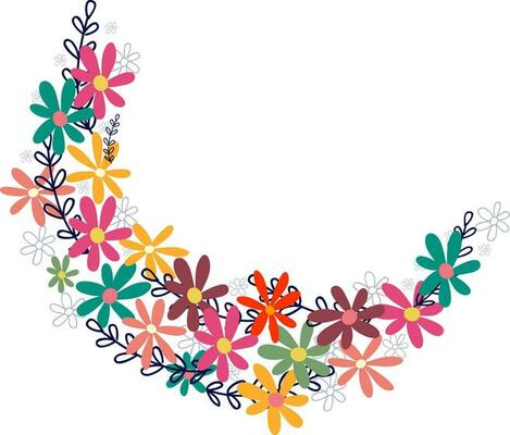 Crescent moon made by colorful flowers.
