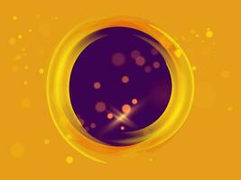 Shiny bokeh effect circular purple frame on yellow background. vector