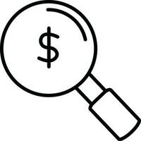 Dollar Search icon in line art. vector