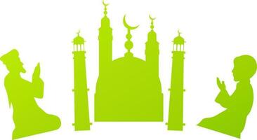 plano ilustración de verde mezquita con Orando musulmán gente. vector