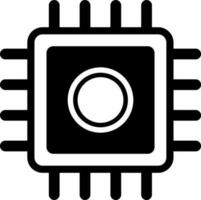Black and White microchip or cpu icon in flat style. vector