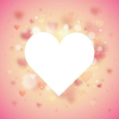 White heart shape frame on shiny pink bokeh effect background.