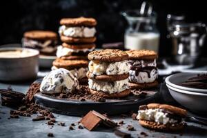 homemade ice cream cookies with chocolate chips photo