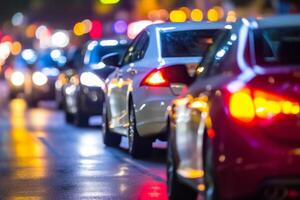 car traffic jam in the evening lights photo