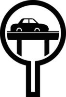 Icon of car on bridge in circular frame. vector