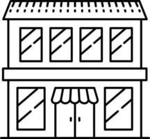 Flat style shop building in black line art. vector