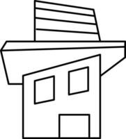 Flat style building in black line art. vector