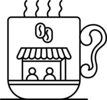 Black line art coffee shop on hot cup. vector