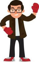 Cartoon businessman wearing boxing gloves. vector