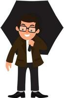 Cheerful businessman holding an umbrella. vector
