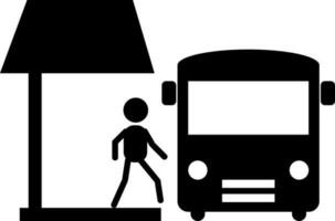 Human going to bus icon in flat style. vector