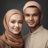 Realistic Portrait of Young Muslim Blonde Couple Together, Actual Image, . photo