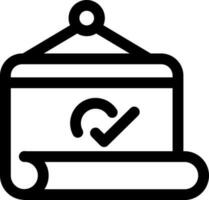 Check mark on note paper icon in line art. vector