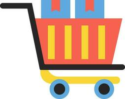 Flat style trolley with boxes. vector