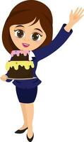 Business Woman character with Cake. vector