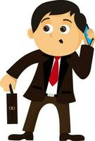 Character of a Businessman talking on smartphone. vector