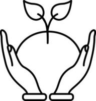 Symbol of human hands protecting plant. vector