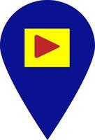 Blue map pointer with red and yellow play button. vector