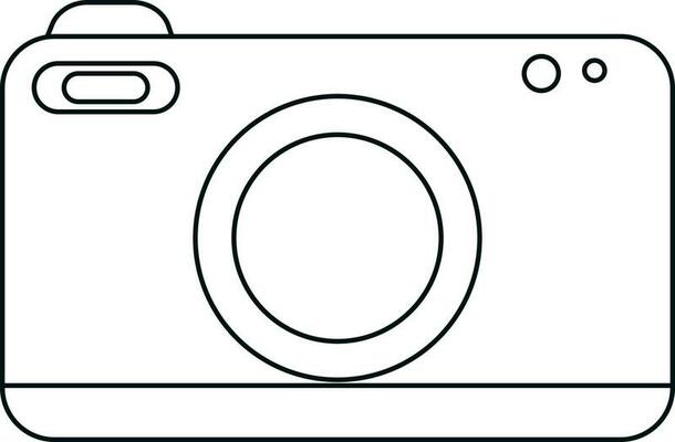 Black line art illustration of a digital camera.