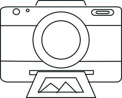 Flat style black line art polaroid camera. vector