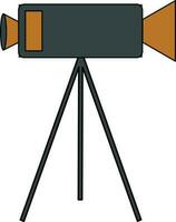 Black and brown video camera on tripod. vector