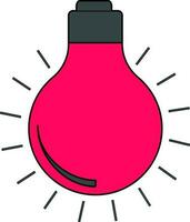 Pink and black electric bulb with rays. vector