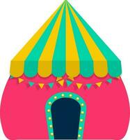 Tent decorated with marquee lights and bunting flags. vector