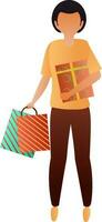 Faceless girl holding shopping bag with gift box. vector