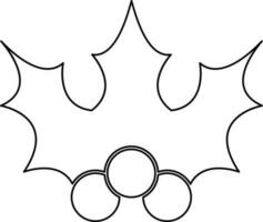 Line art holly with leaves on background. vector