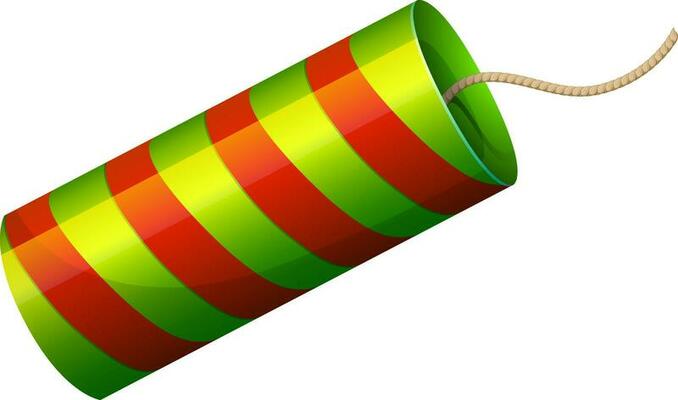 Green and red stripe design decorated firecracker bomb in 3d render.
